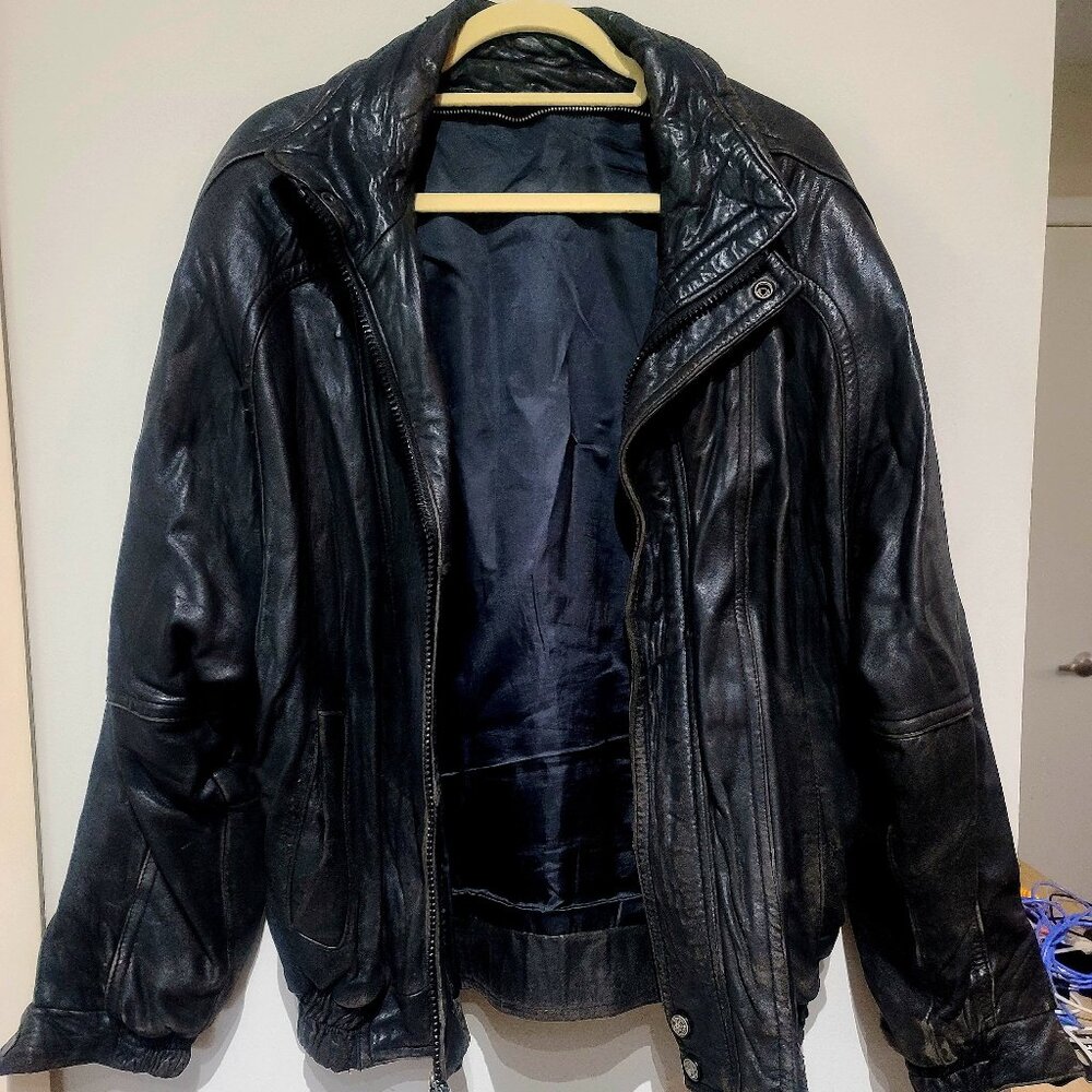 Men's Leather Bomber Jacket, Size 44